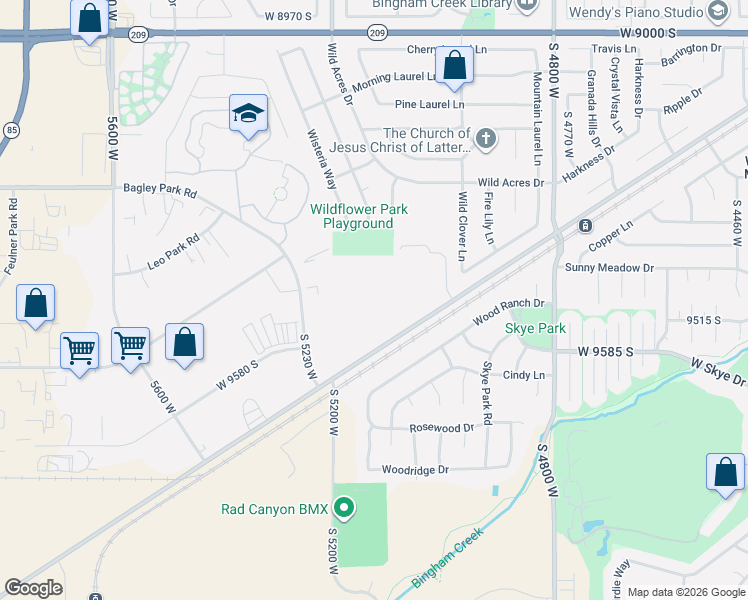 map of restaurants, bars, coffee shops, grocery stores, and more near 5124 West Old Bingham Highway in West Jordan