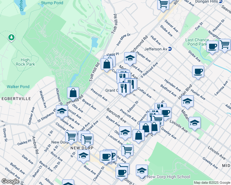 map of restaurants, bars, coffee shops, grocery stores, and more near 89 Fremont Avenue in Staten Island