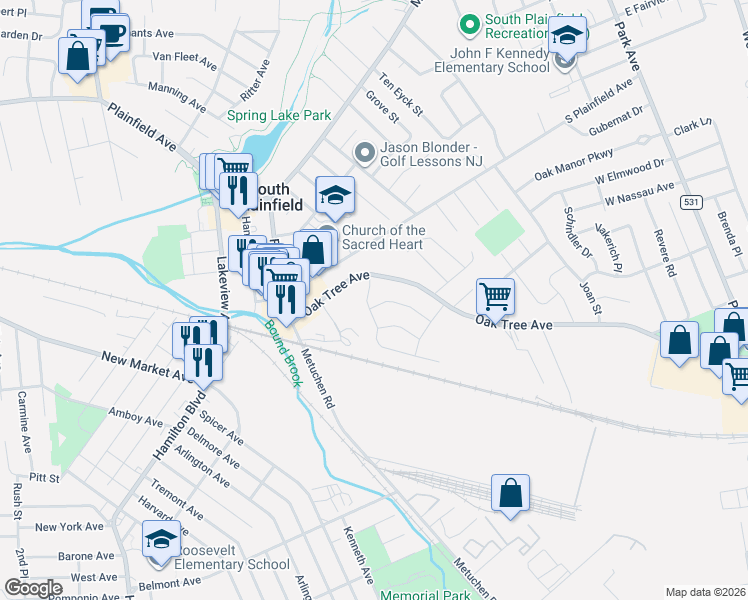 map of restaurants, bars, coffee shops, grocery stores, and more near 10 Diana Drive in South Plainfield