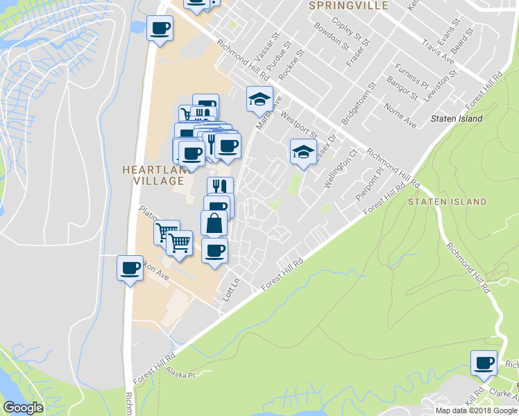 map of restaurants, bars, coffee shops, grocery stores, and more near 100 Kathy Place in Staten Island