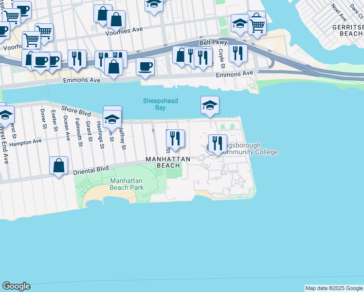 map of restaurants, bars, coffee shops, grocery stores, and more near 153 Oxford Street in Brooklyn