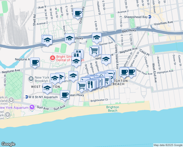 map of restaurants, bars, coffee shops, grocery stores, and more near 315 Ocean View Avenue in Brooklyn