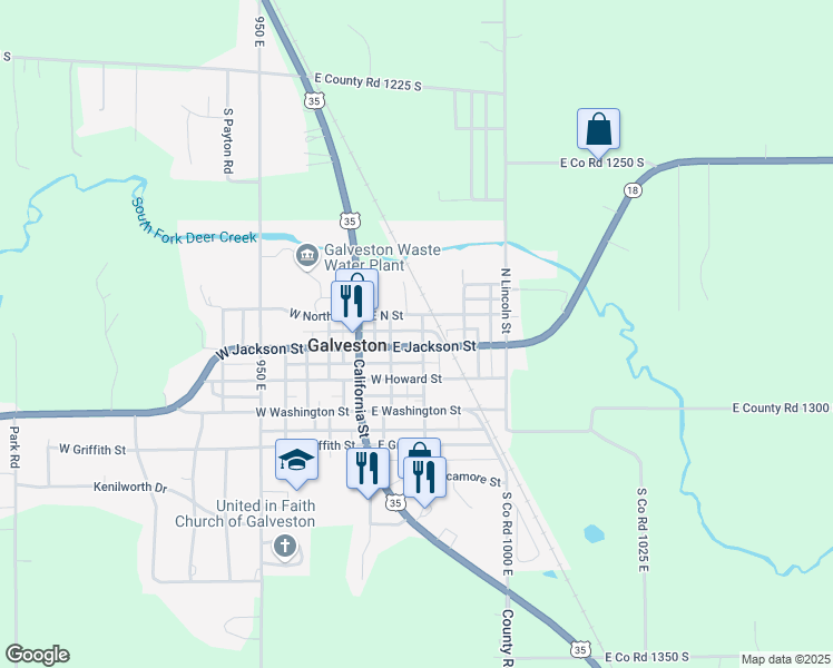 map of restaurants, bars, coffee shops, grocery stores, and more near 102 Sycamore Street in Galveston