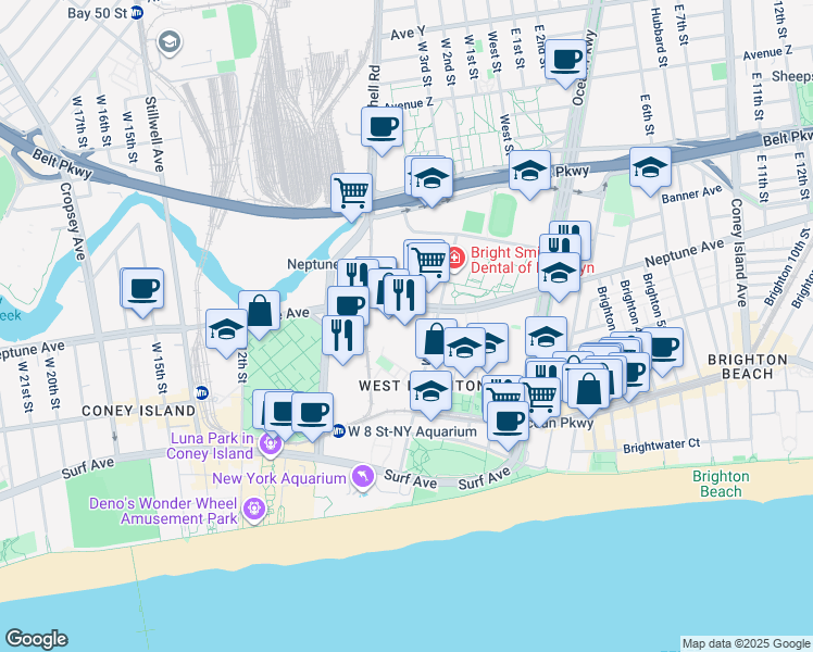 map of restaurants, bars, coffee shops, grocery stores, and more near 486 Neptune Avenue in Brooklyn