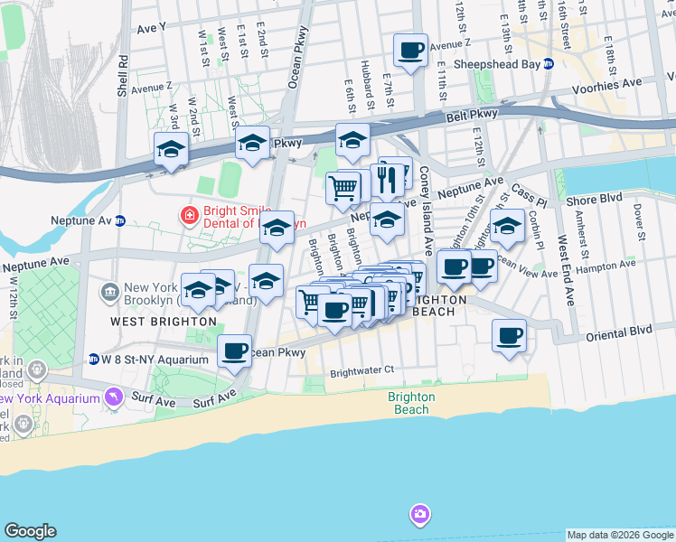 map of restaurants, bars, coffee shops, grocery stores, and more near 415 Ocean View Avenue in Brooklyn