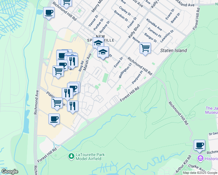 map of restaurants, bars, coffee shops, grocery stores, and more near 145 Wellington Court in Staten Island