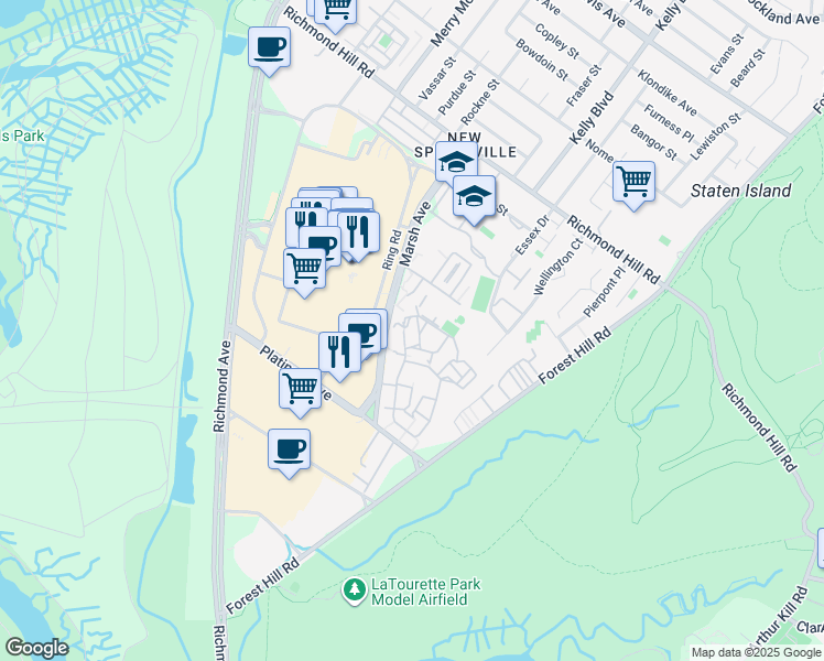 map of restaurants, bars, coffee shops, grocery stores, and more near 26 Kathy Place in Staten Island