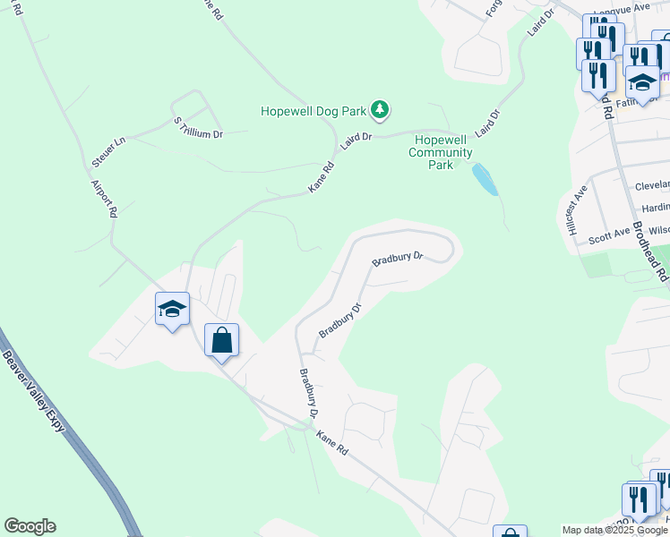 map of restaurants, bars, coffee shops, grocery stores, and more near 3157 Bradbury Dr in Aliquippa