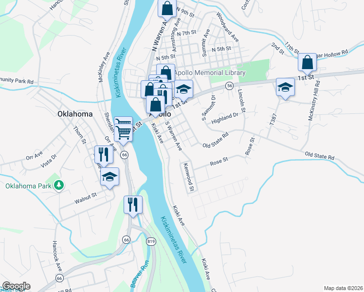 map of restaurants, bars, coffee shops, grocery stores, and more near 514 South Warren Avenue in Apollo