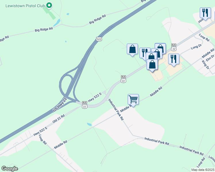 map of restaurants, bars, coffee shops, grocery stores, and more near in Lewistown
