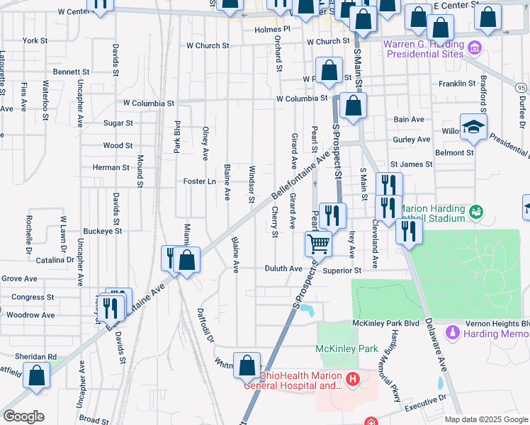 map of restaurants, bars, coffee shops, grocery stores, and more near 369 Bellefontaine Avenue in Marion