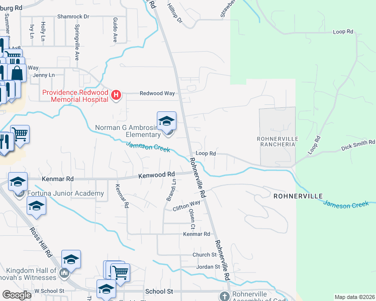 map of restaurants, bars, coffee shops, grocery stores, and more near 3786 Rohner St in Fortuna