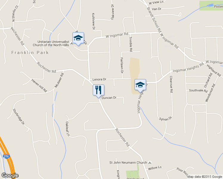 map of restaurants, bars, coffee shops, grocery stores, and more near 1562 Village Dr in Pittsburgh
