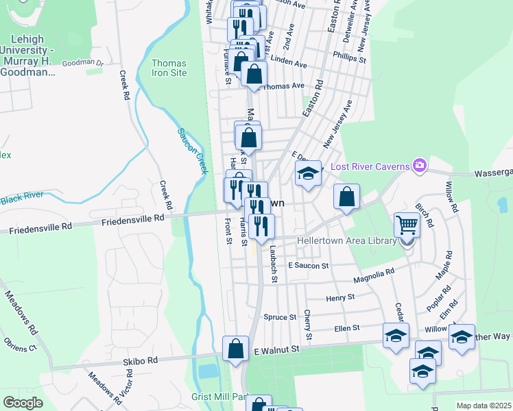 map of restaurants, bars, coffee shops, grocery stores, and more near 661-673 Main Street in Hellertown