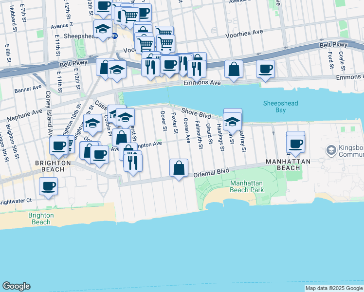 map of restaurants, bars, coffee shops, grocery stores, and more near 111 Exeter Street in Brooklyn