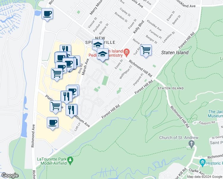 map of restaurants, bars, coffee shops, grocery stores, and more near 145 Wellington Court in Staten Island