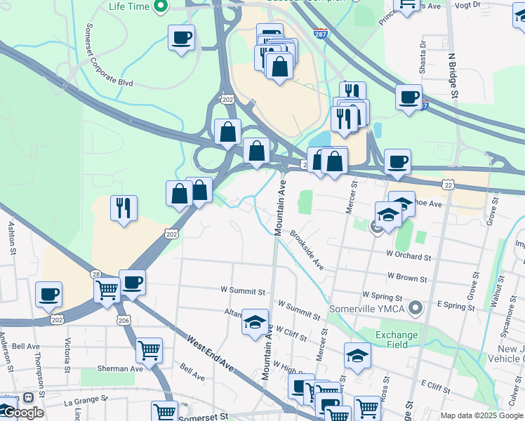 map of restaurants, bars, coffee shops, grocery stores, and more near 20 Oak Terrace in Somerville