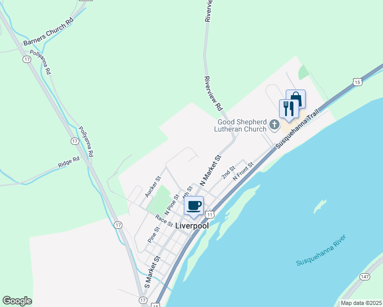 map of restaurants, bars, coffee shops, grocery stores, and more near 100 Herman Lee Circle in Liverpool