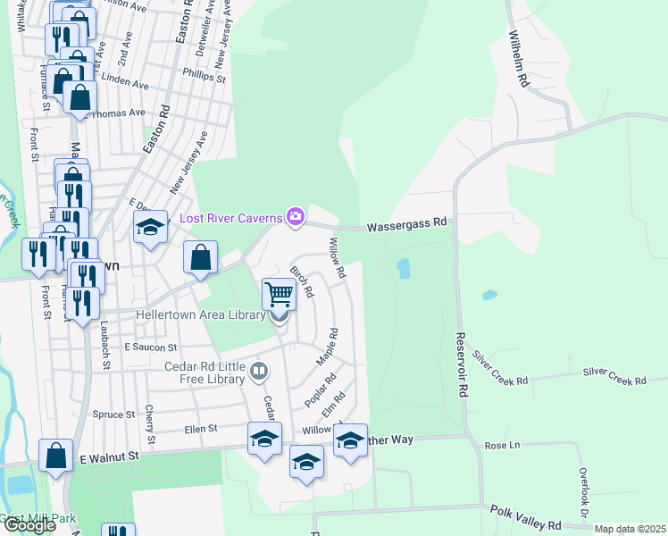 map of restaurants, bars, coffee shops, grocery stores, and more near 532 Willow Road in Hellertown