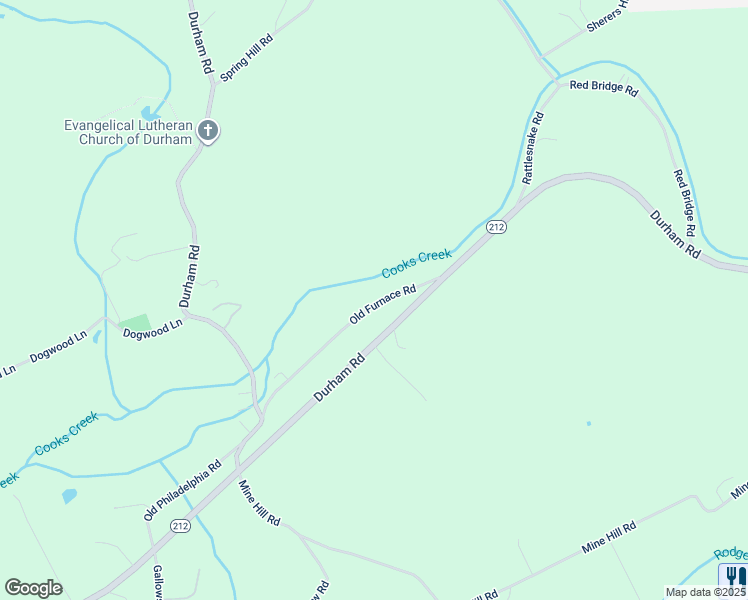 map of restaurants, bars, coffee shops, grocery stores, and more near 281 Old Furnace Road in Riegelsville