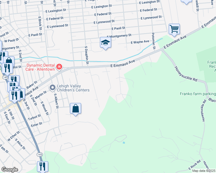 map of restaurants, bars, coffee shops, grocery stores, and more near 2290 South Ellsworth Street in Allentown