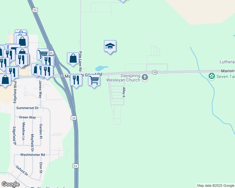 map of restaurants, bars, coffee shops, grocery stores, and more near 2247 Glasgow Lane in Marion