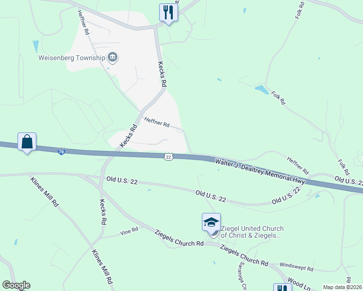 map of restaurants, bars, coffee shops, grocery stores, and more near 2034 Heffner Road in Fogelsville
