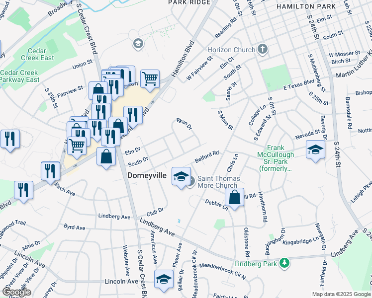 map of restaurants, bars, coffee shops, grocery stores, and more near 3003 Mosser Drive in Allentown