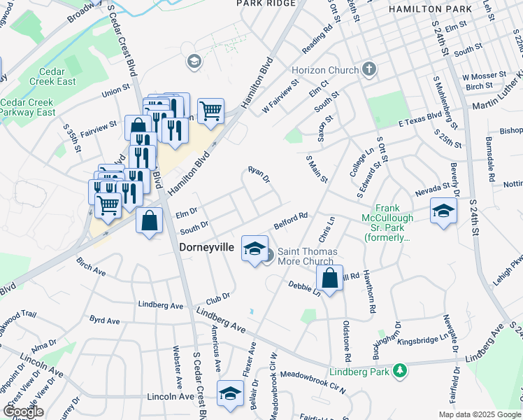map of restaurants, bars, coffee shops, grocery stores, and more near 3003 Mosser Drive in Allentown