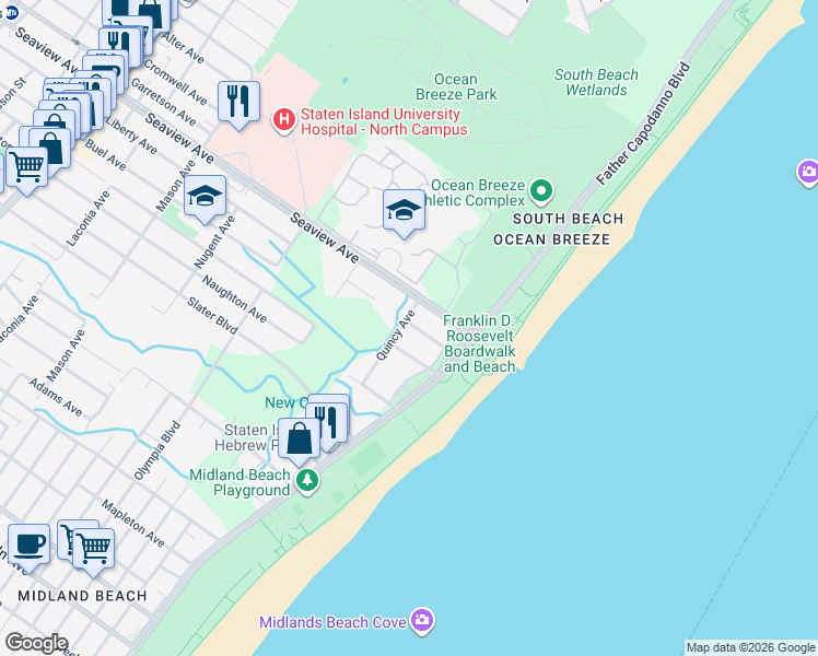 map of restaurants, bars, coffee shops, grocery stores, and more near 704 Liberty Avenue in Staten Island