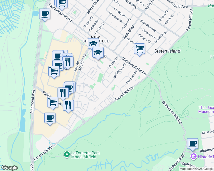 map of restaurants, bars, coffee shops, grocery stores, and more near 145 Wellington Court in Staten Island
