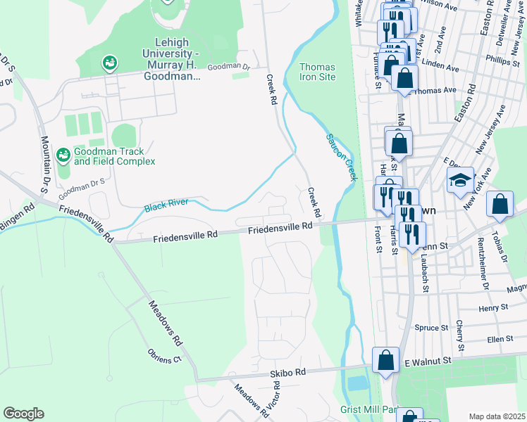 map of restaurants, bars, coffee shops, grocery stores, and more near 508 Saucon View Drive in Bethlehem