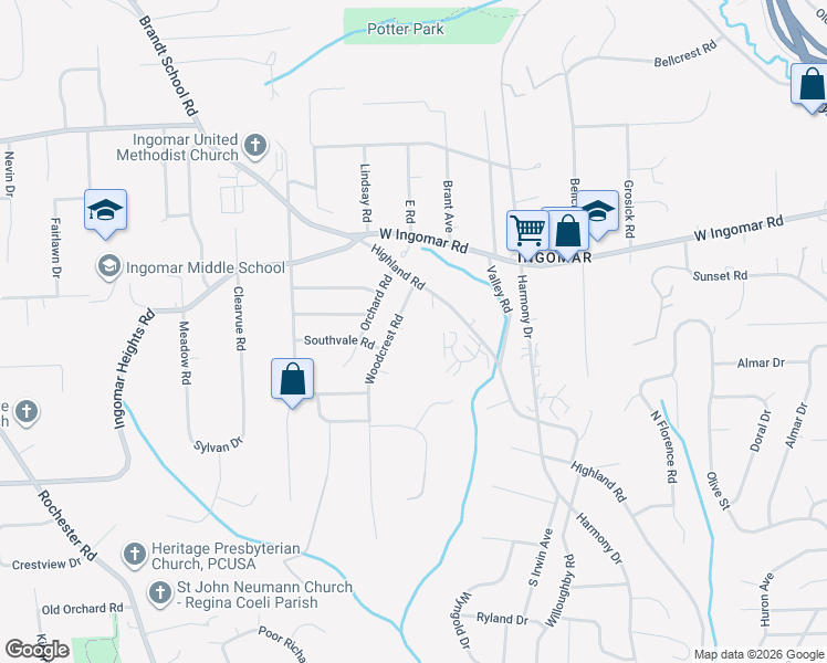 map of restaurants, bars, coffee shops, grocery stores, and more near 9514 Woodcrest Road in Pittsburgh