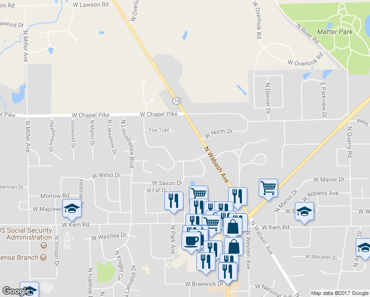 map of restaurants, bars, coffee shops, grocery stores, and more near 1590 West Timberview Drive in Marion