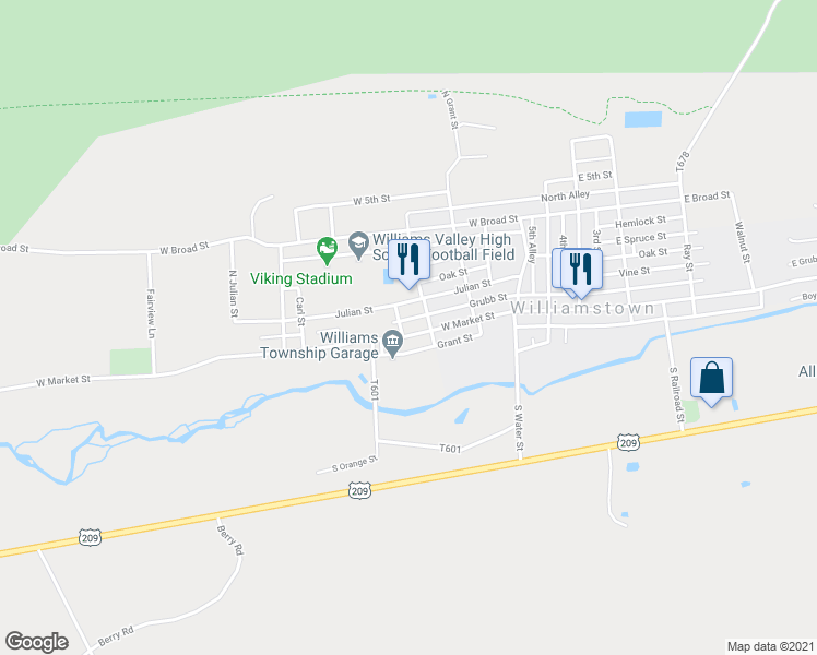 map of restaurants, bars, coffee shops, grocery stores, and more near 519 West Market Street in Williamstown