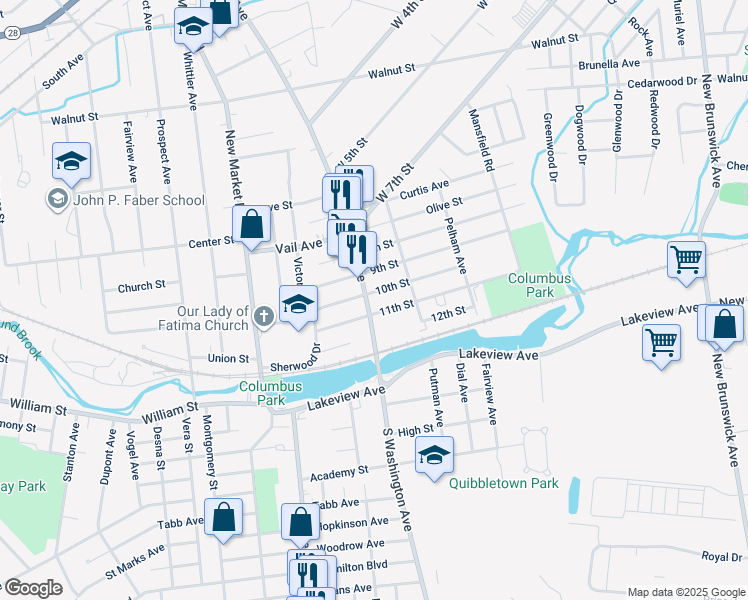 map of restaurants, bars, coffee shops, grocery stores, and more near 503 South Washington Avenue in Piscataway
