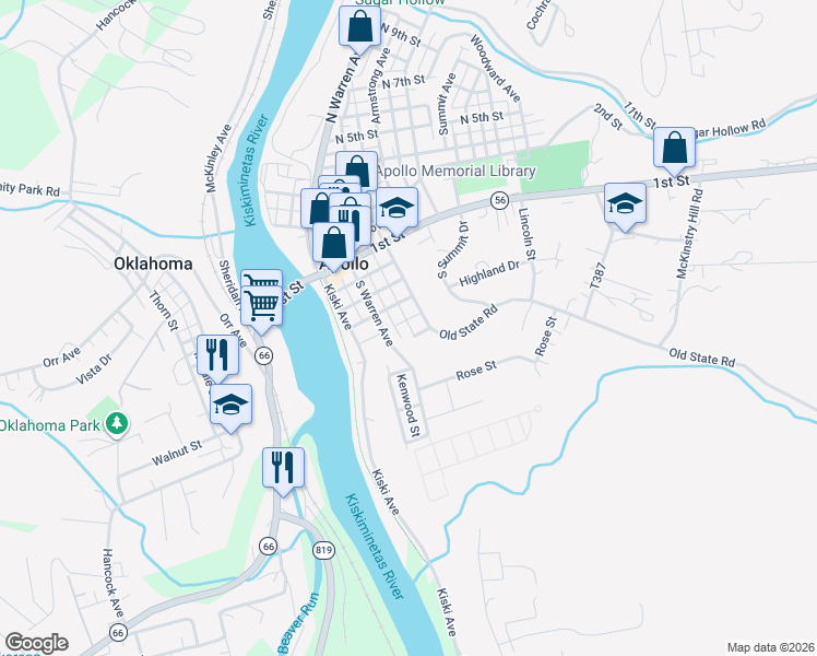 map of restaurants, bars, coffee shops, grocery stores, and more near 514 South Warren Avenue in Apollo