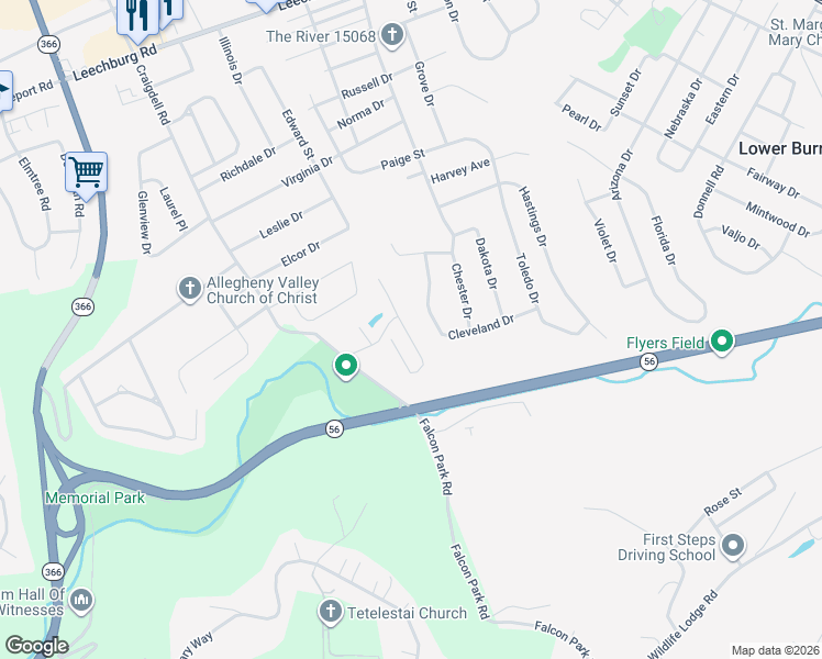 map of restaurants, bars, coffee shops, grocery stores, and more near 510 Melina Drive in Lower Burrell