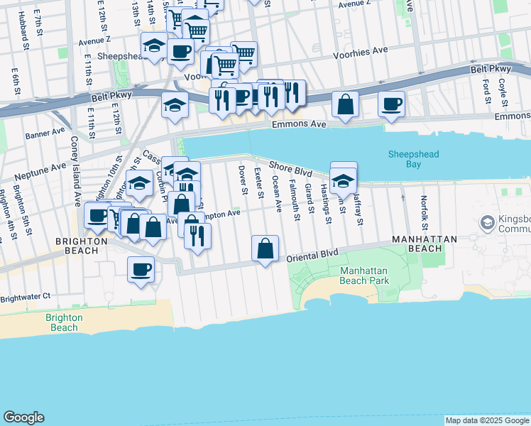 map of restaurants, bars, coffee shops, grocery stores, and more near 111 Exeter Street in Brooklyn