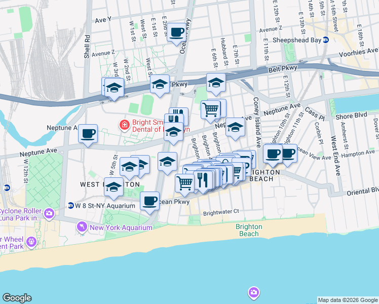 map of restaurants, bars, coffee shops, grocery stores, and more near 2959 Brighton 3rd Street in Brooklyn
