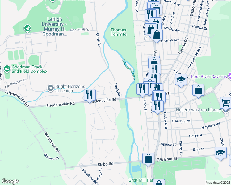 map of restaurants, bars, coffee shops, grocery stores, and more near 2061 Forge Run in Bethlehem
