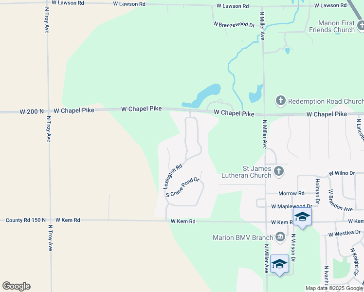 map of restaurants, bars, coffee shops, grocery stores, and more near 1495 West Crane Pond Drive in Marion