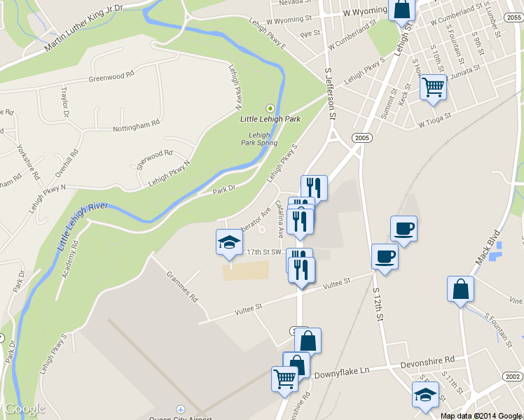 map of restaurants, bars, coffee shops, grocery stores, and more near 1525 Liberator Ave in Allentown