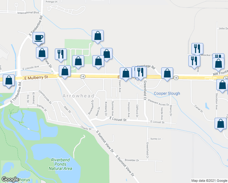 map of restaurants, bars, coffee shops, grocery stores, and more near 3109 East Mulberry Street in Fort Collins