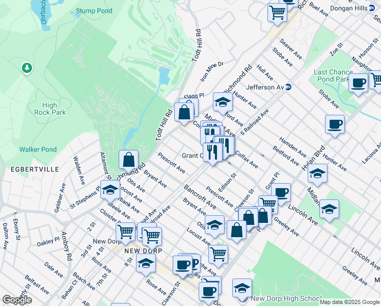 map of restaurants, bars, coffee shops, grocery stores, and more near 89 Fremont Avenue in Staten Island