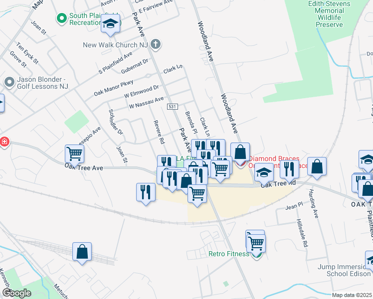 map of restaurants, bars, coffee shops, grocery stores, and more near 3339 Banta Road in South Plainfield