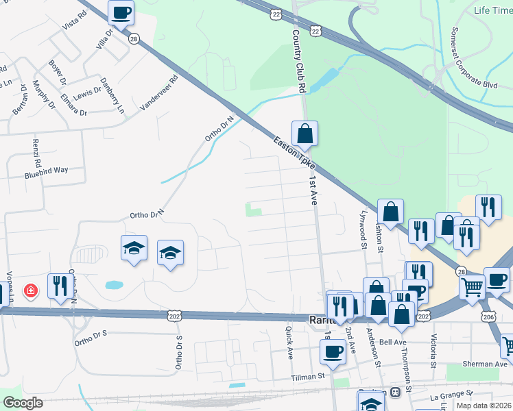 map of restaurants, bars, coffee shops, grocery stores, and more near 817 Bound Brook Avenue in Raritan