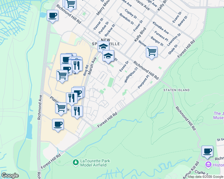 map of restaurants, bars, coffee shops, grocery stores, and more near 194 Essex Drive in Staten Island