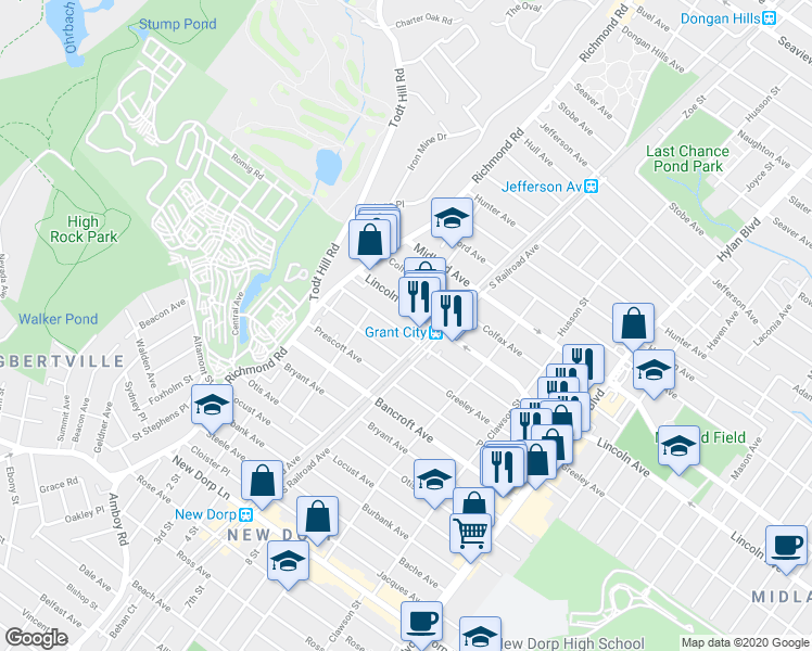 map of restaurants, bars, coffee shops, grocery stores, and more near 89 Fremont Ave in Staten Island