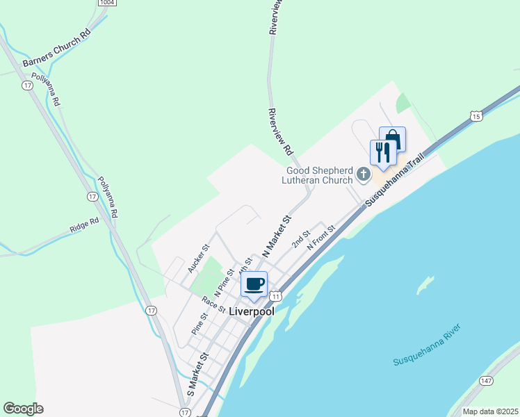 map of restaurants, bars, coffee shops, grocery stores, and more near 100 Herman Lee Circle in Liverpool